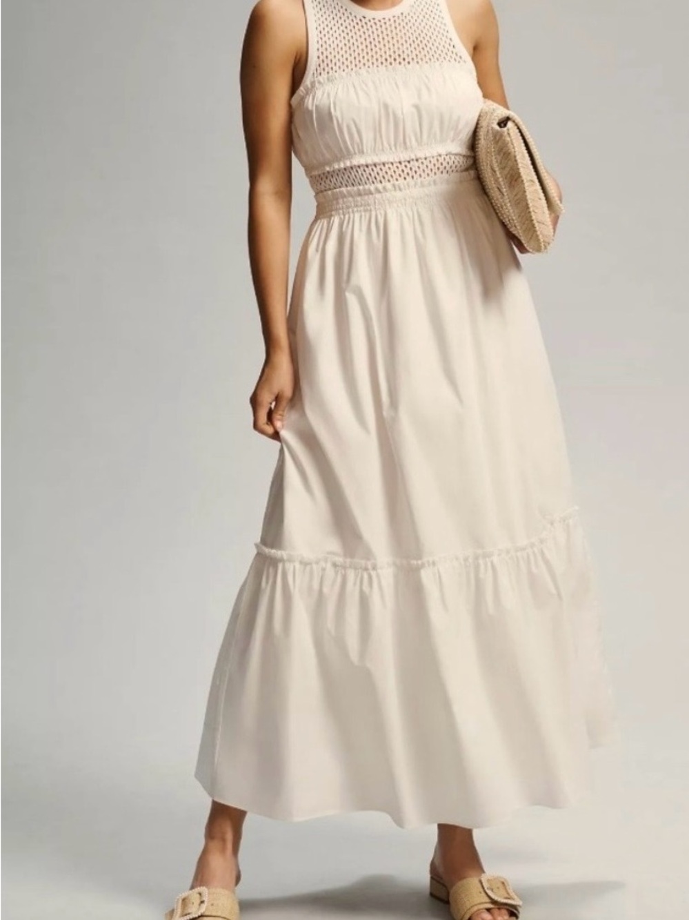 Mare Mare Anthropologie Ivory Crochet Knit Maxi Dress Small Boho Resort
